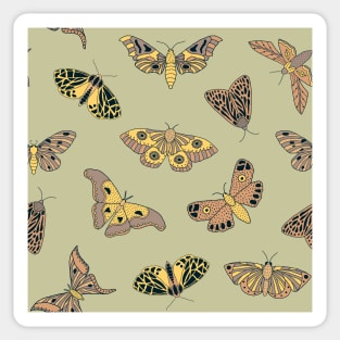 Butterflies Green Yellow Colorful Pattern Design Art Retro Insect Sticker